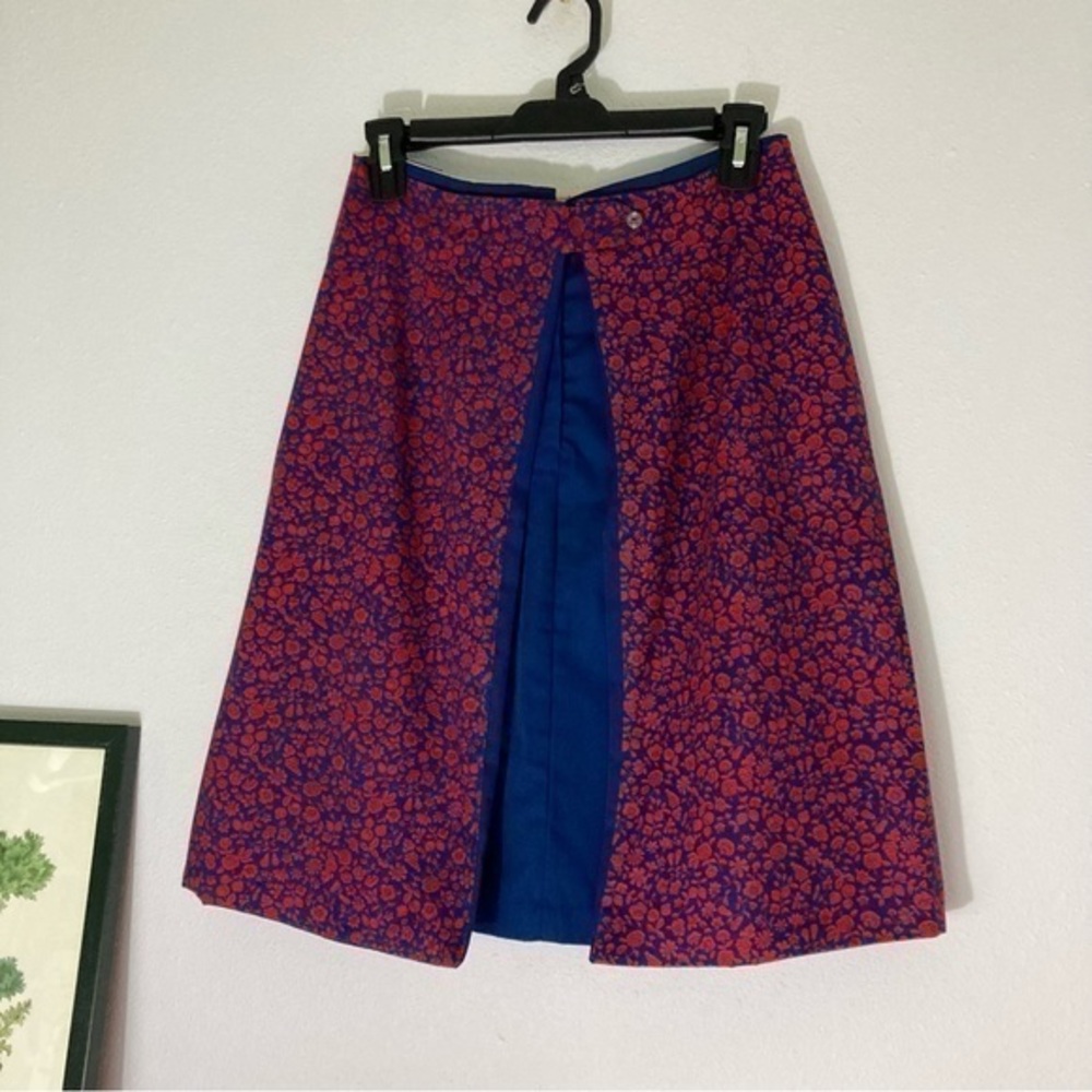 Vintage navy and red floral split skirt
